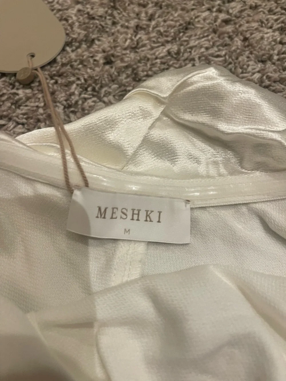 Meshki Giselle Off Shoulder Satin Mini Dress White NWT Size Medium - Picture 6 of 7